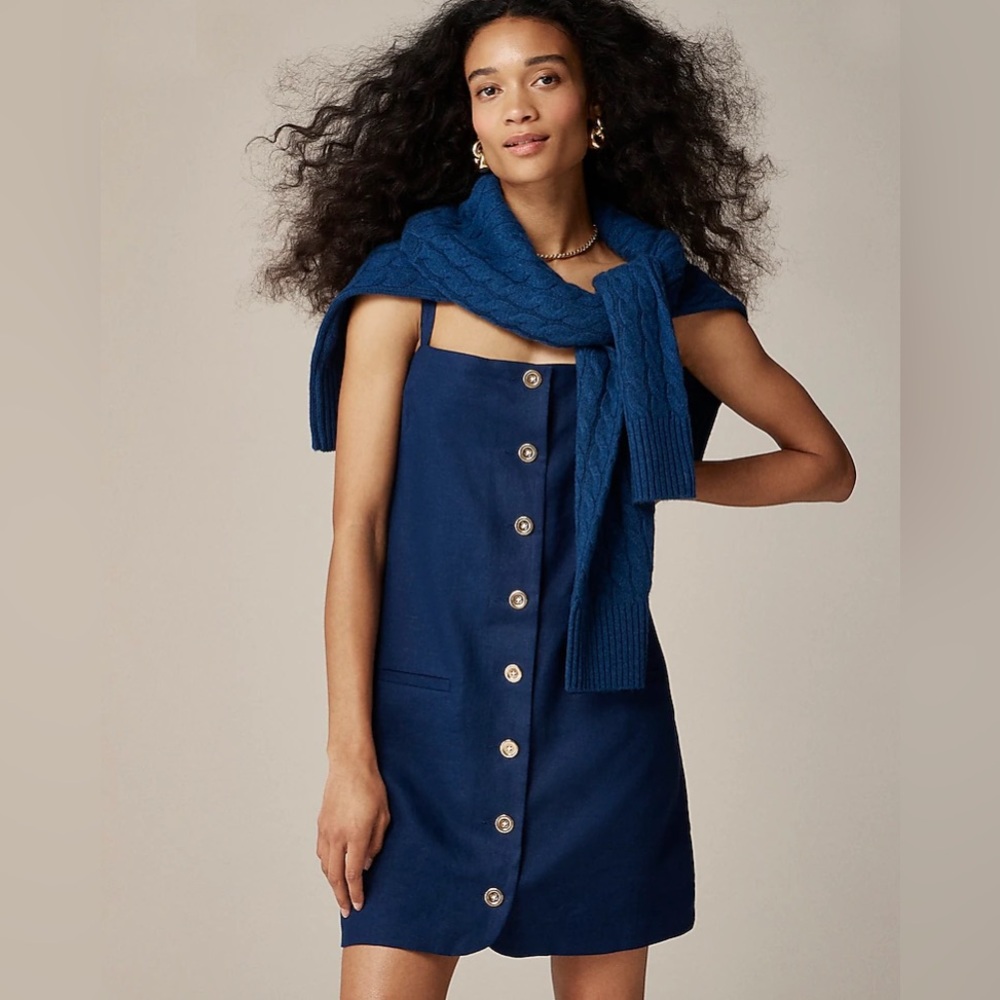 JCrew Claudia Navy Linen Dress